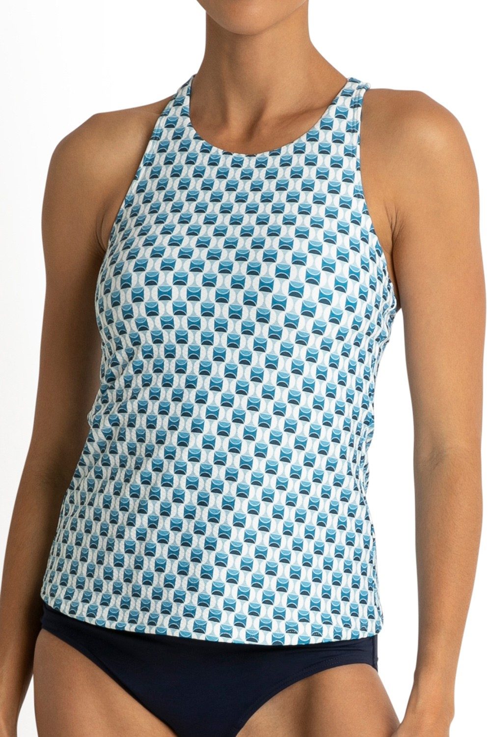 Crete High Neck Singlet-Blue