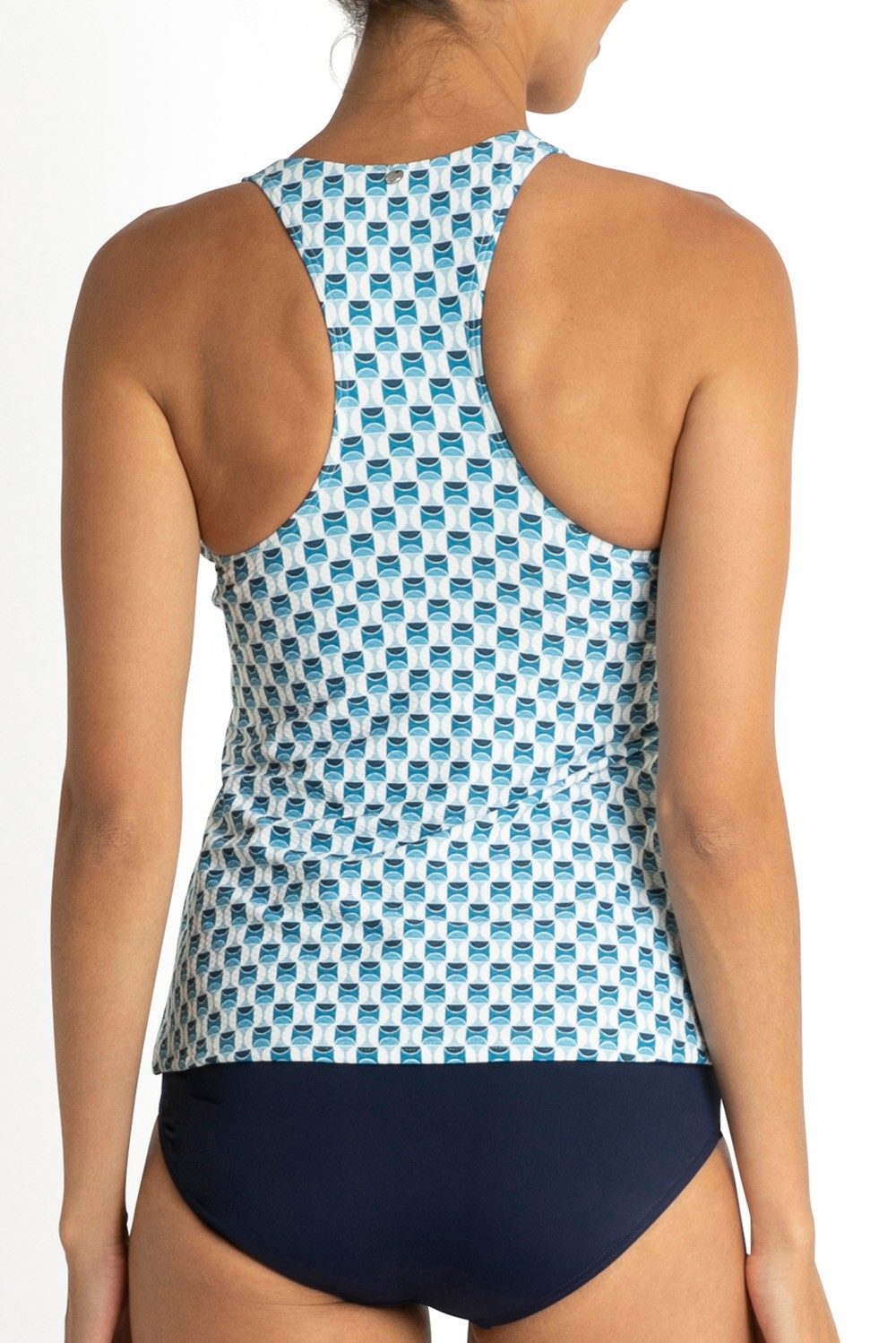 Crete High Neck Singlet-Blue