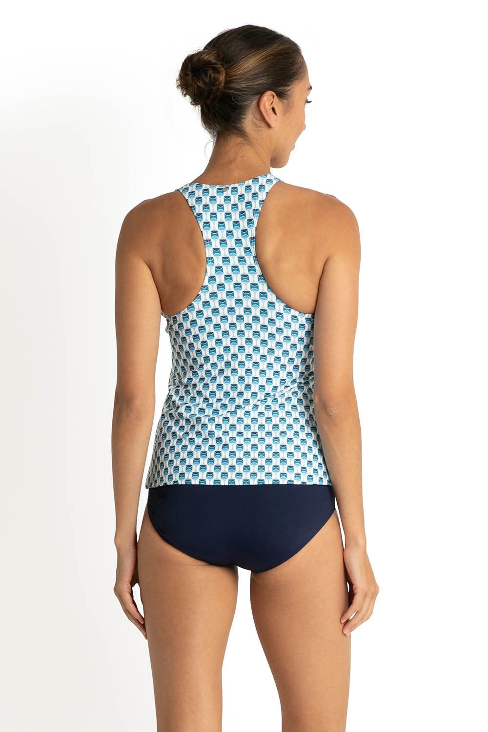 Crete High Neck Singlet-Blue
