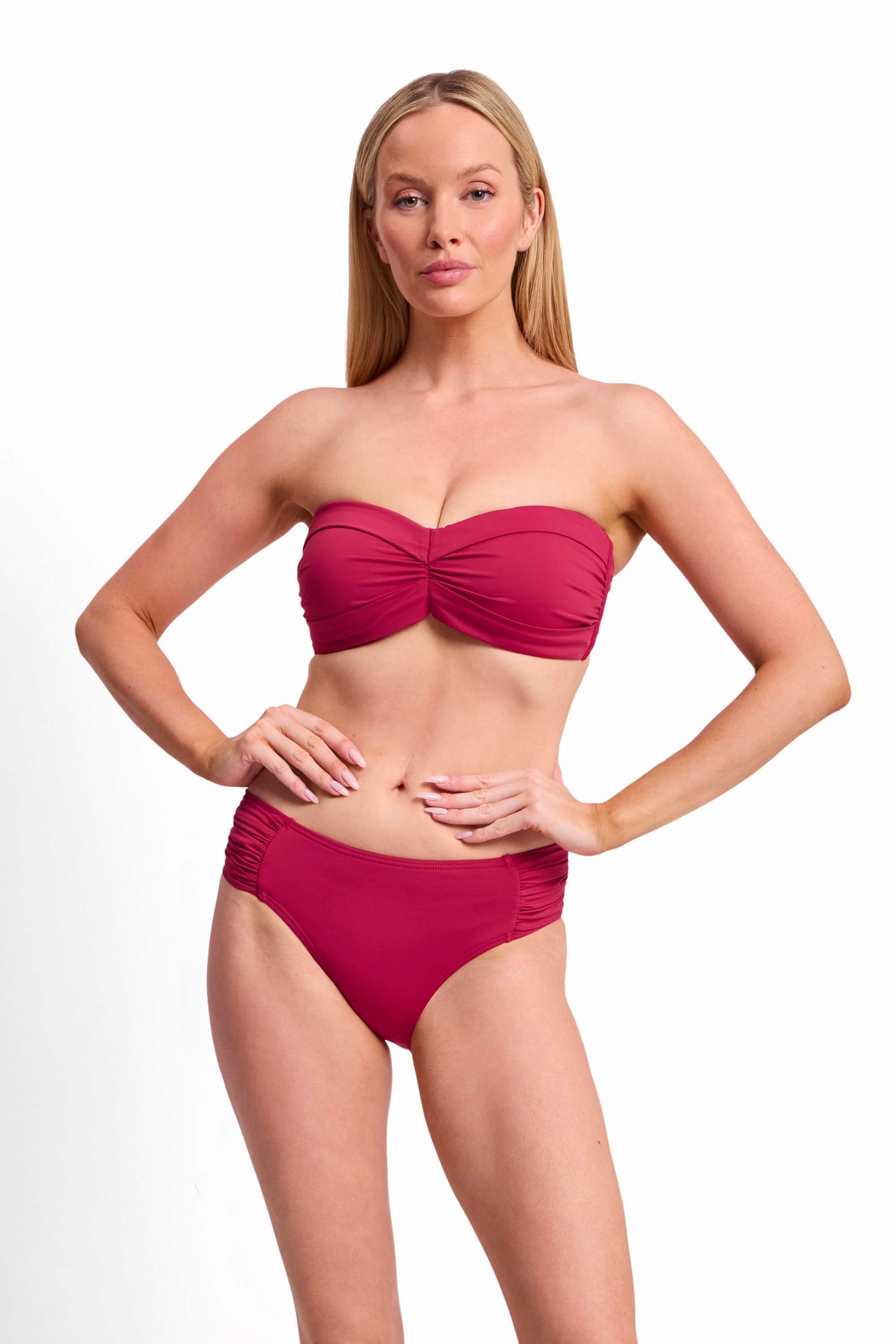 Basix D-DD Wrap Bandeau Bikini Top-Sangria