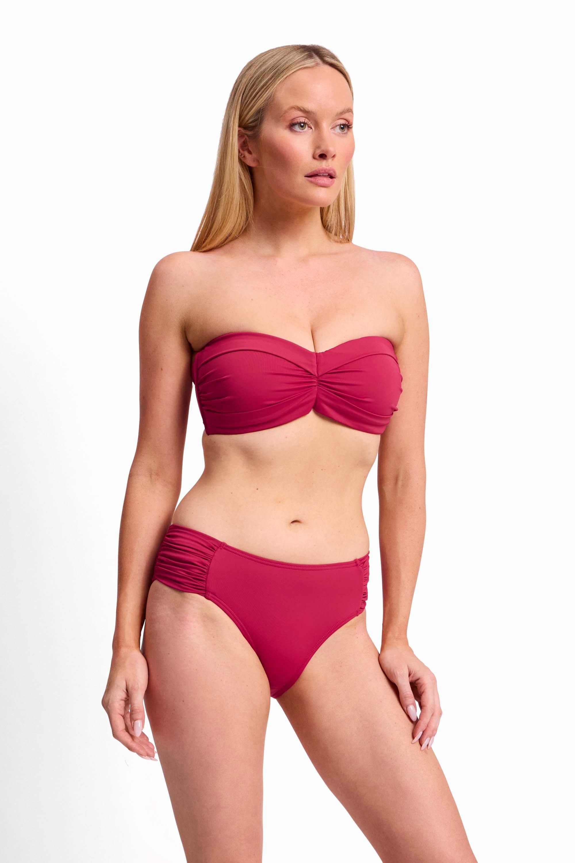 Basix D-DD Wrap Bandeau Bikini Top-Sangria