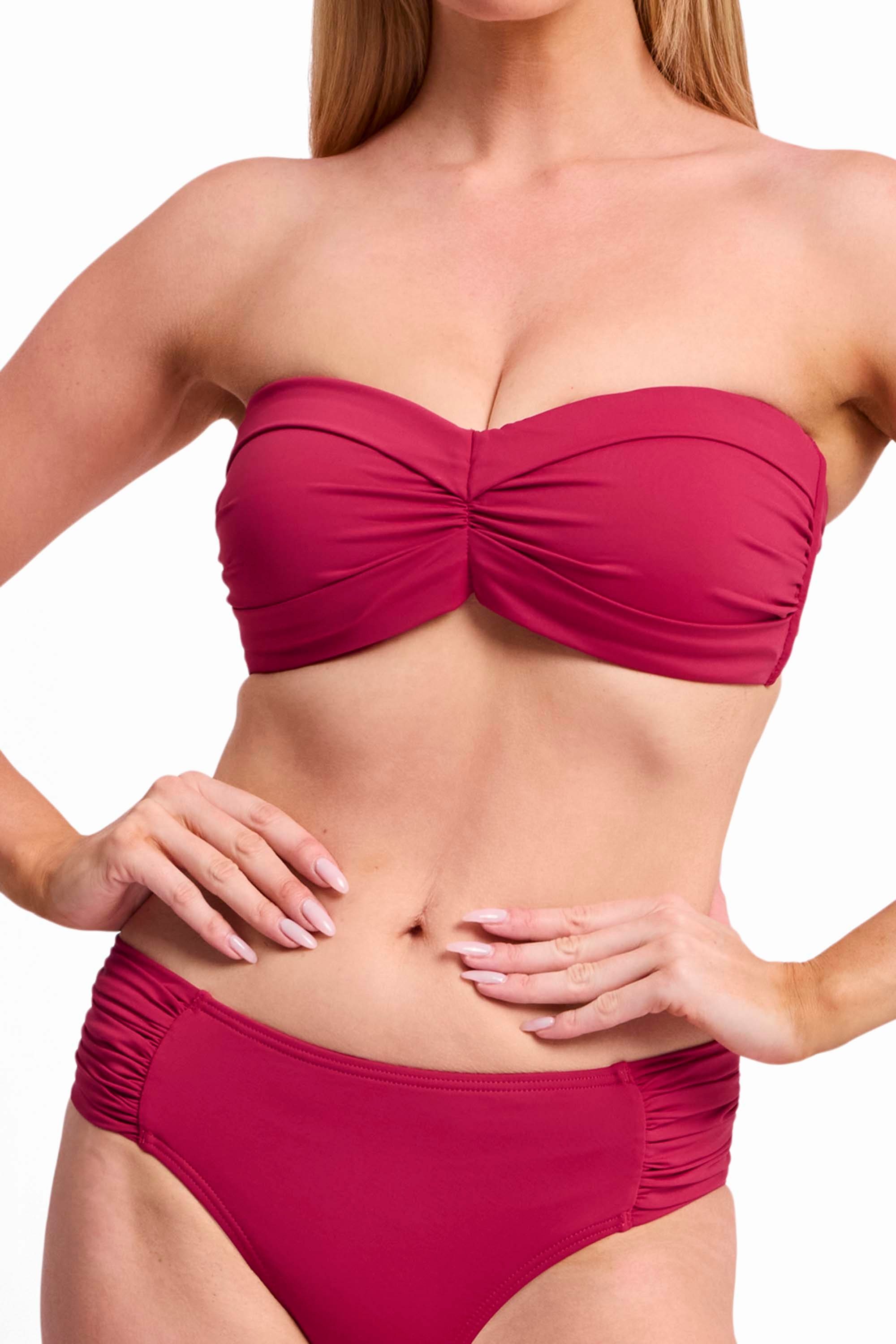 Basix D-DD Wrap Bandeau Bikini Top-Sangria