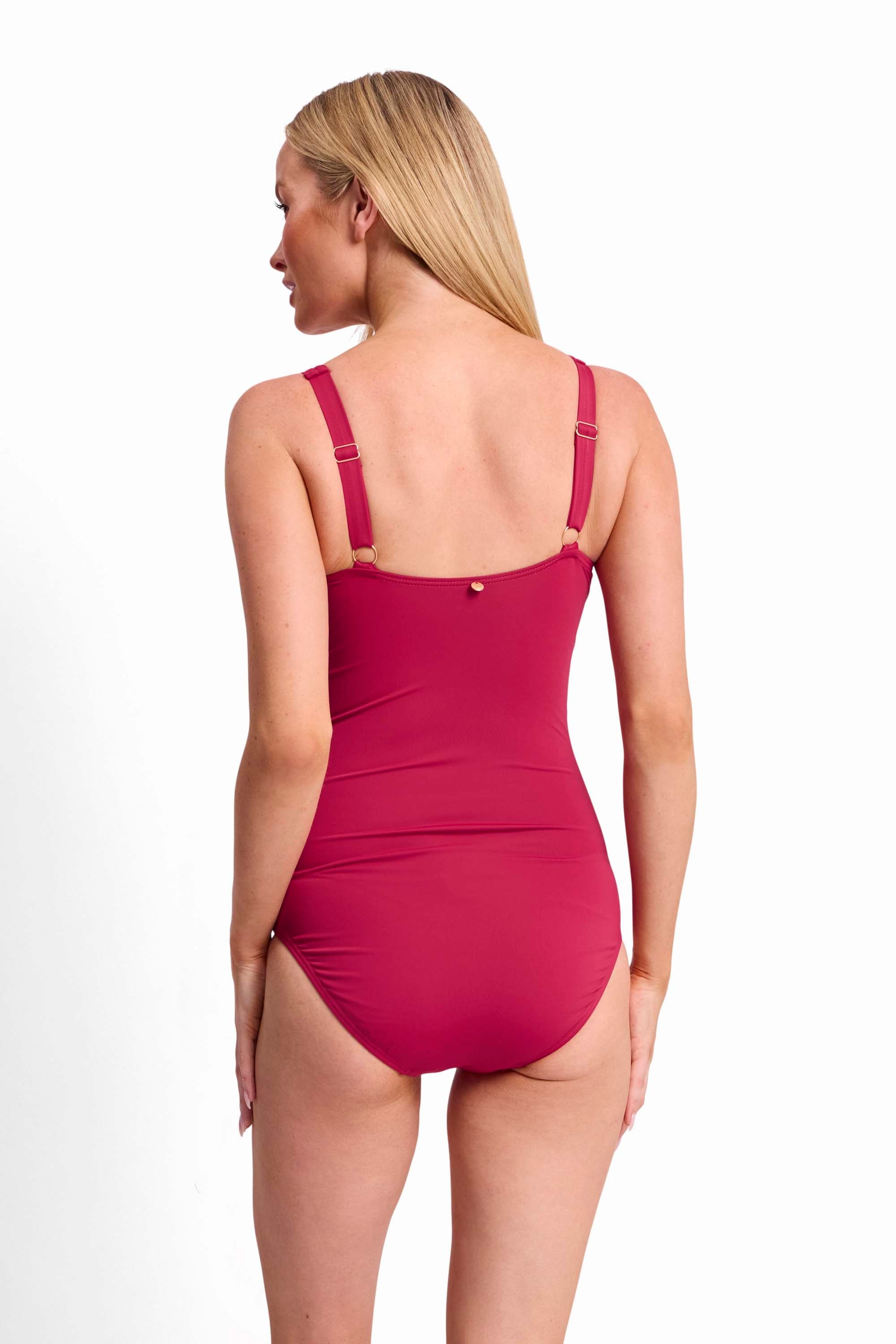Basix F-G Ruched One Piece-Sangria