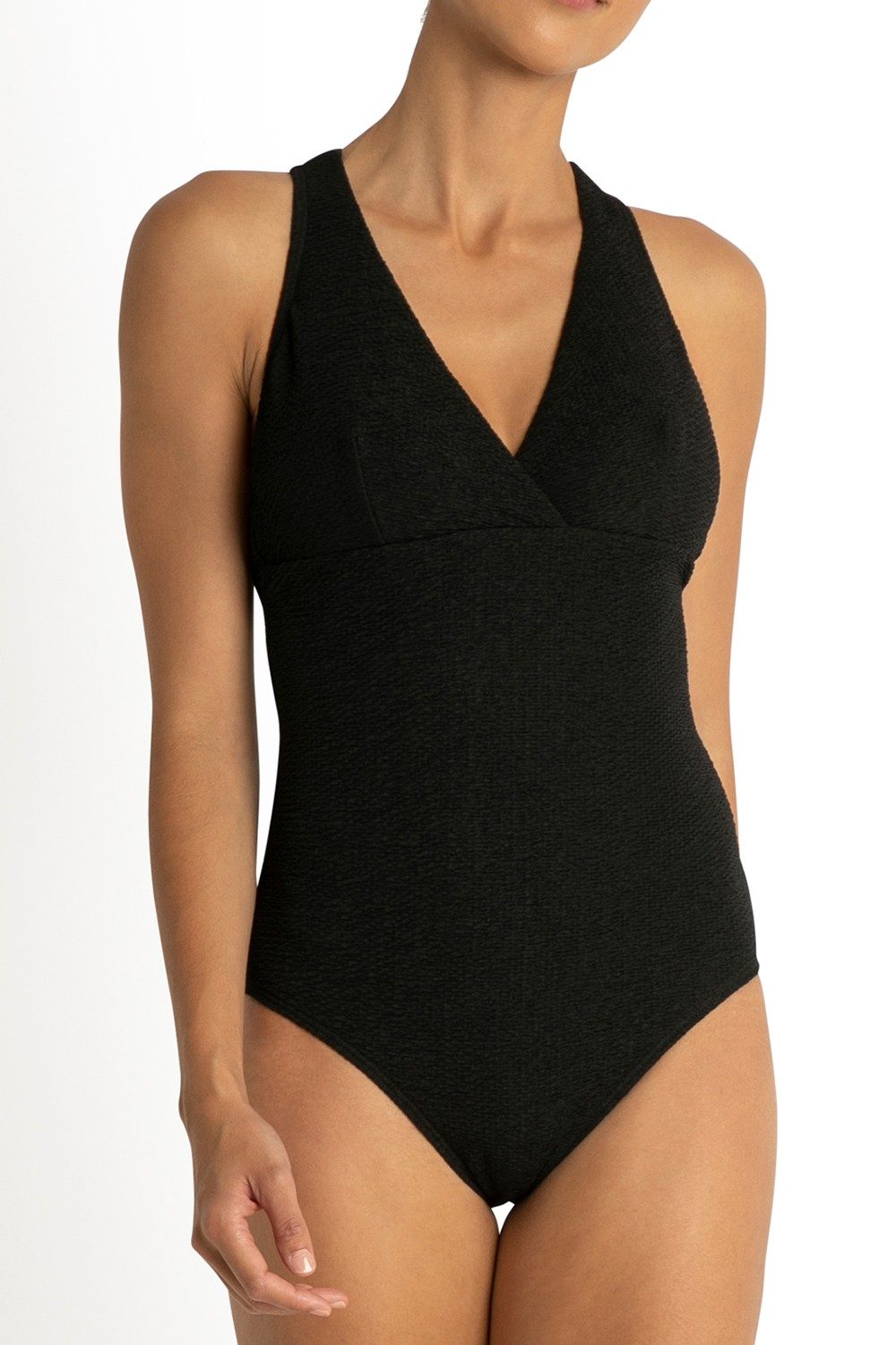 Wave Cross Strap One Piece-Black