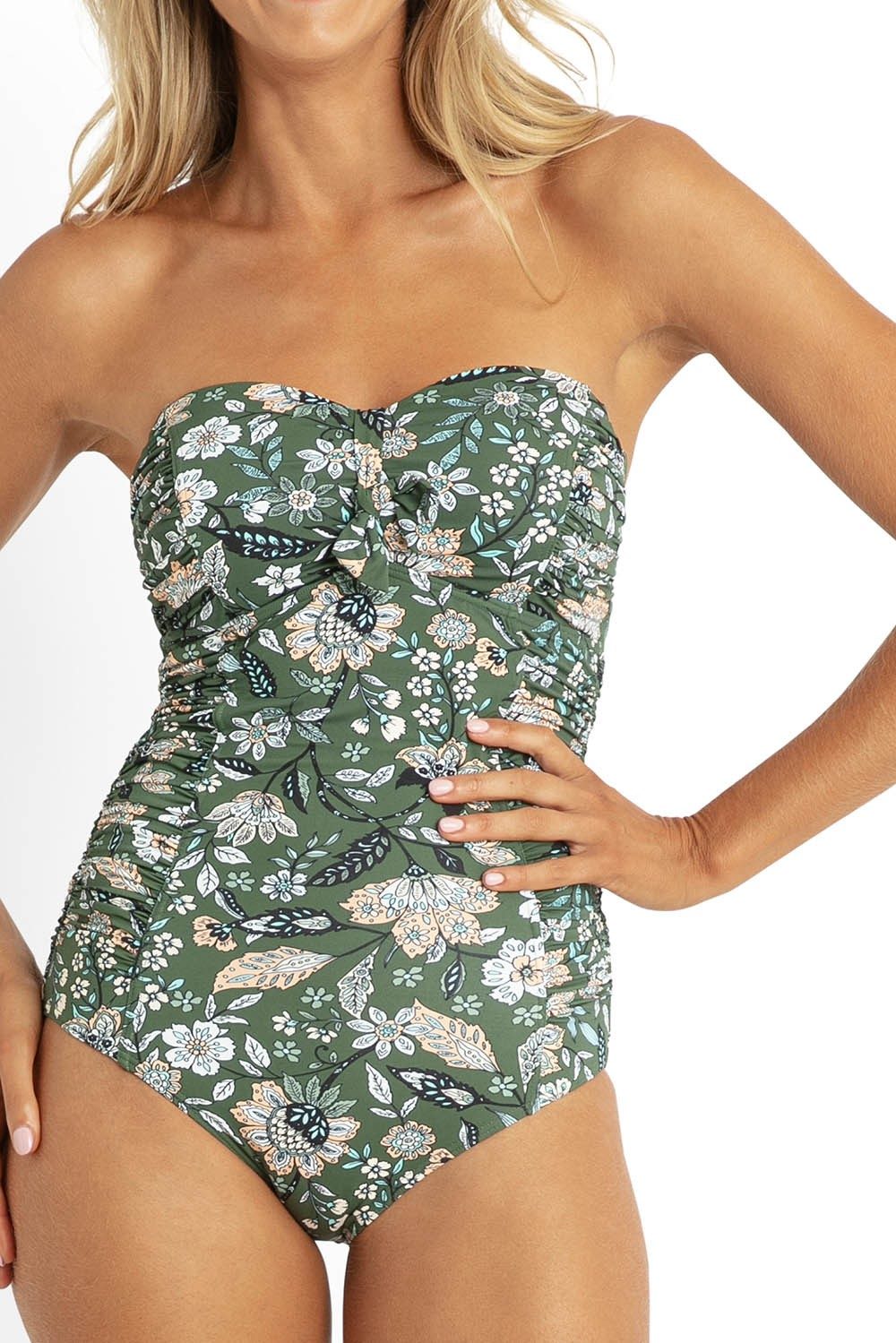 Provence Ruched Bandeau One Piece-Khaki