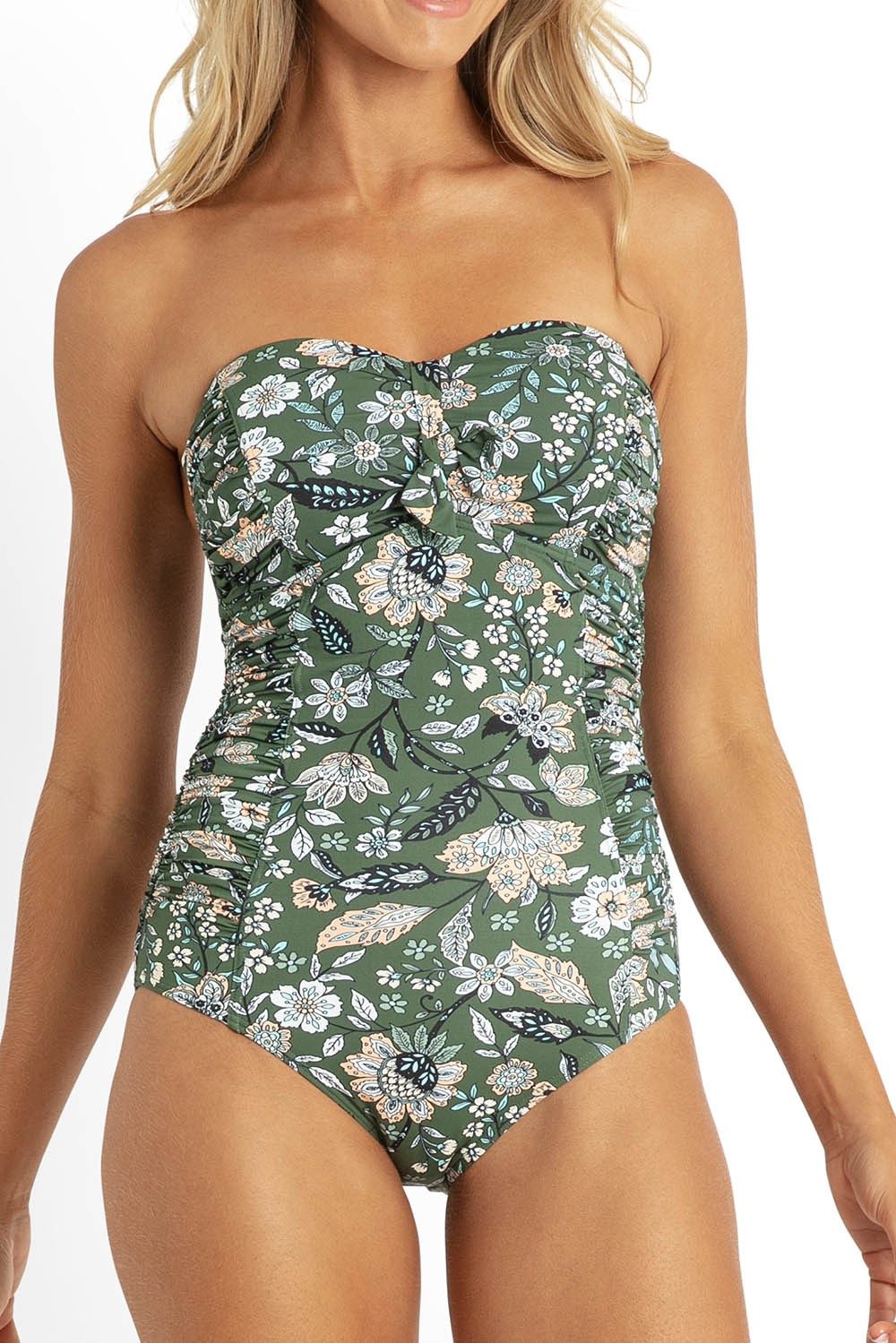 Provence Ruched Bandeau One Piece-Khaki