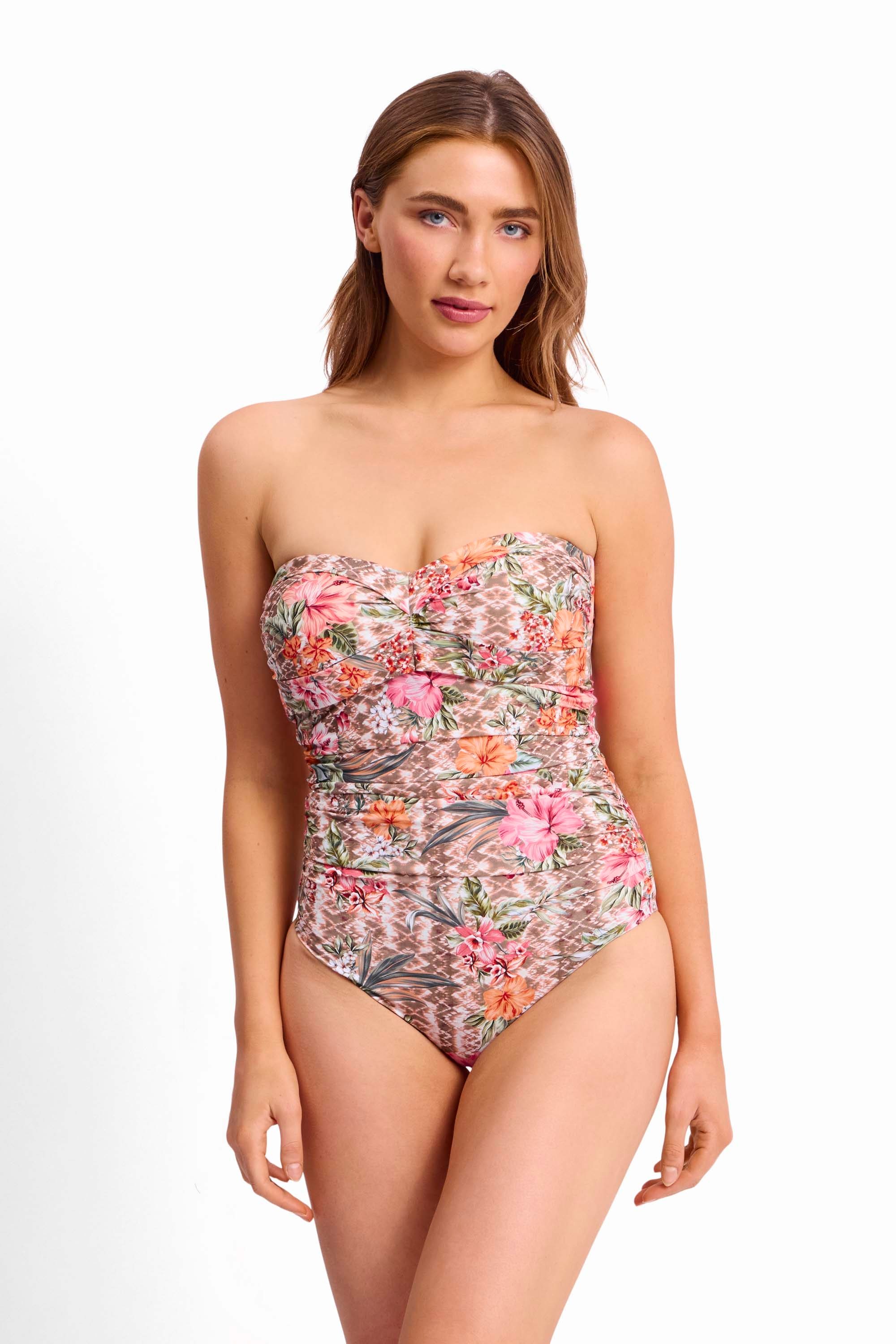 Mai Tai D-DD Ruched Wrap Bandeau One Piece-Mocha