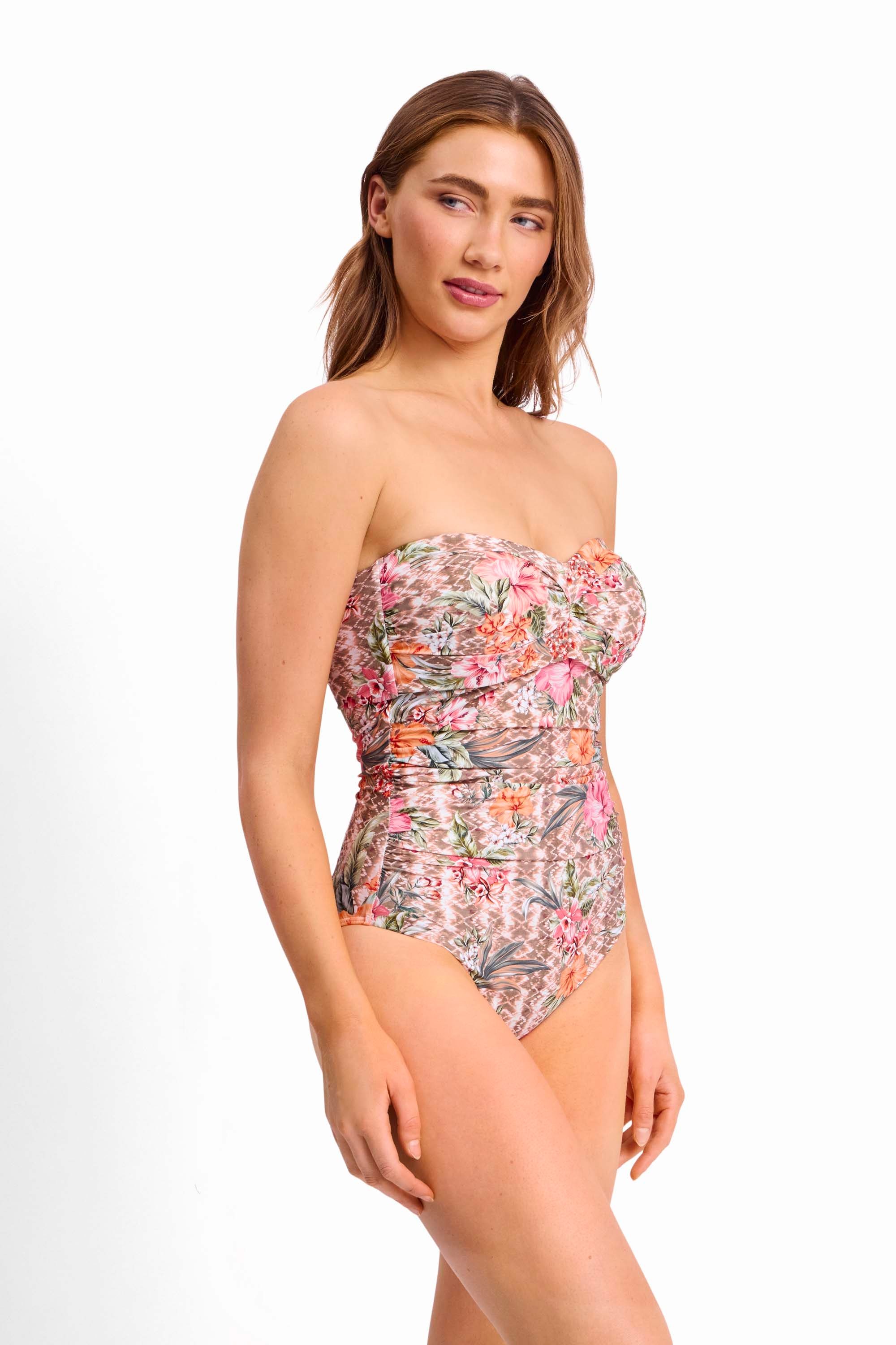 Mai Tai D-DD Ruched Wrap Bandeau One Piece-Mocha