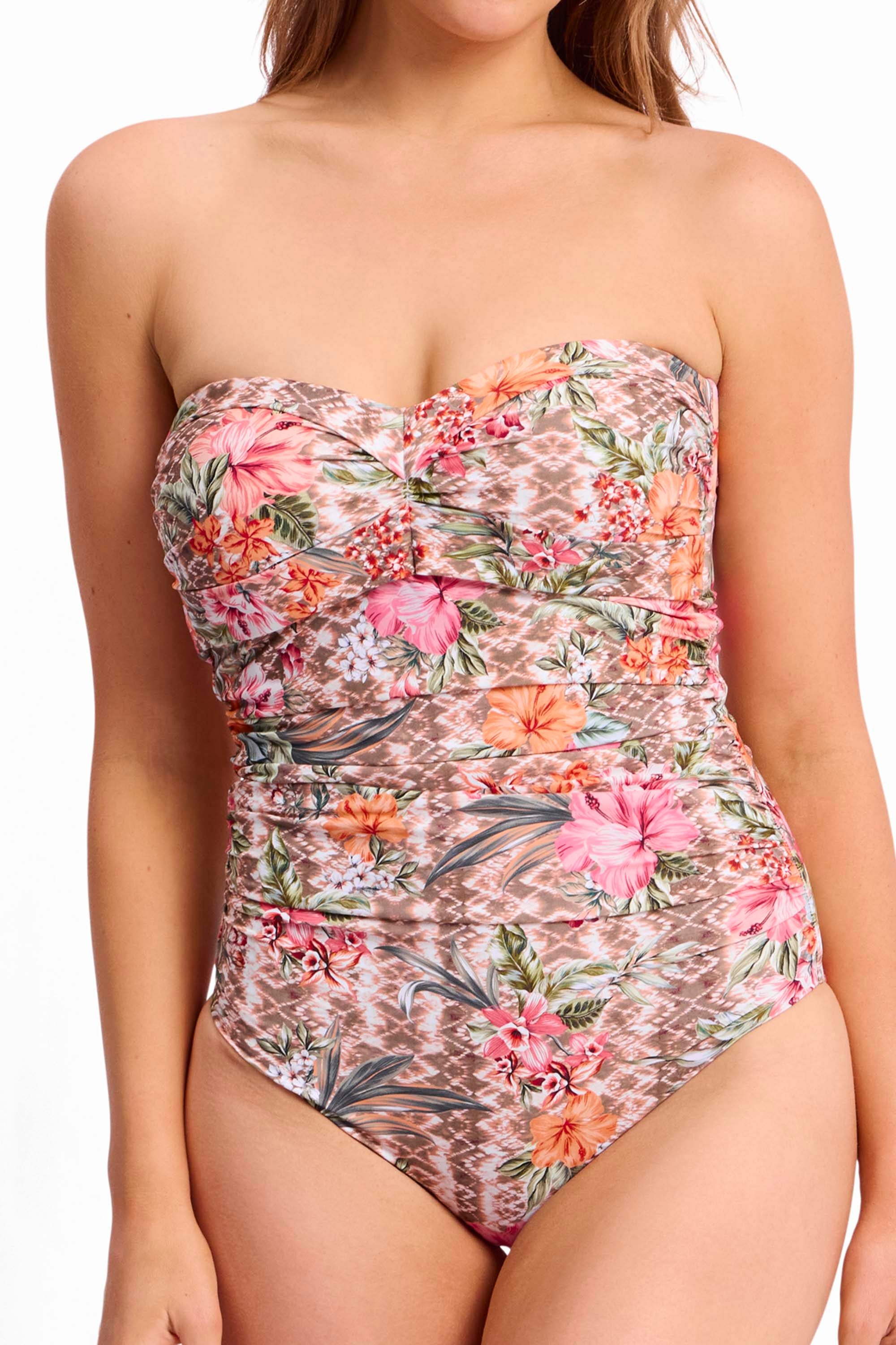 Mai Tai D-DD Ruched Wrap Bandeau One Piece-Mocha