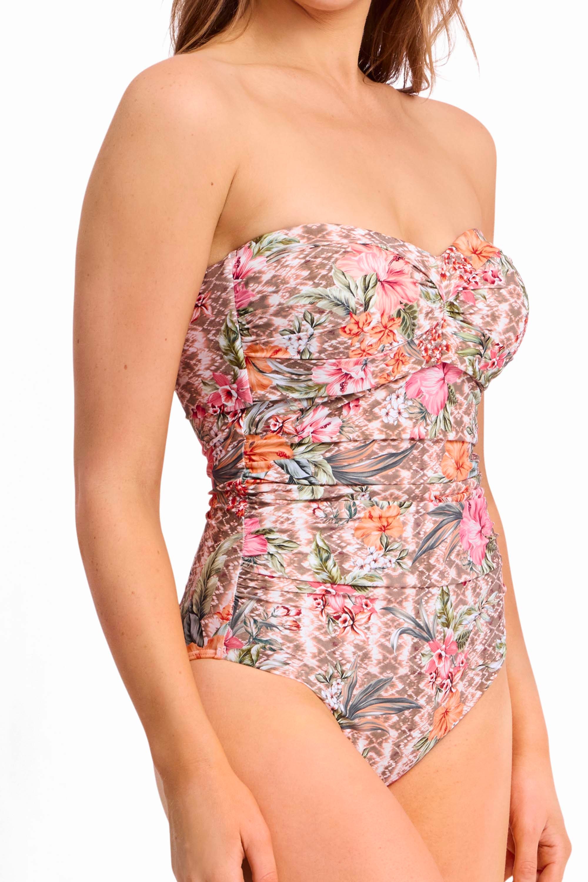 Mai Tai D-DD Ruched Wrap Bandeau One Piece-Mocha