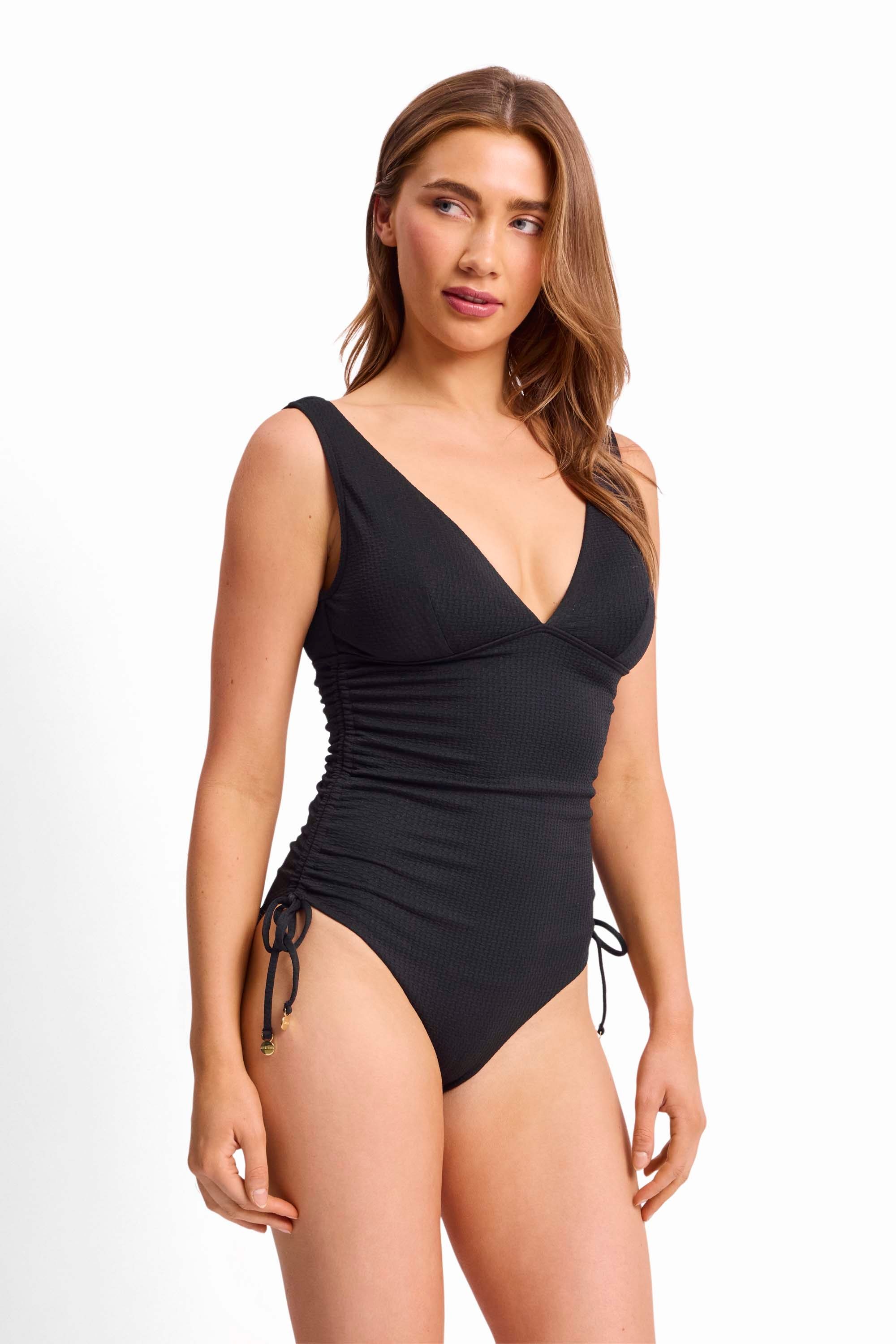 Pisces Vee Tie Side One Piece-Black