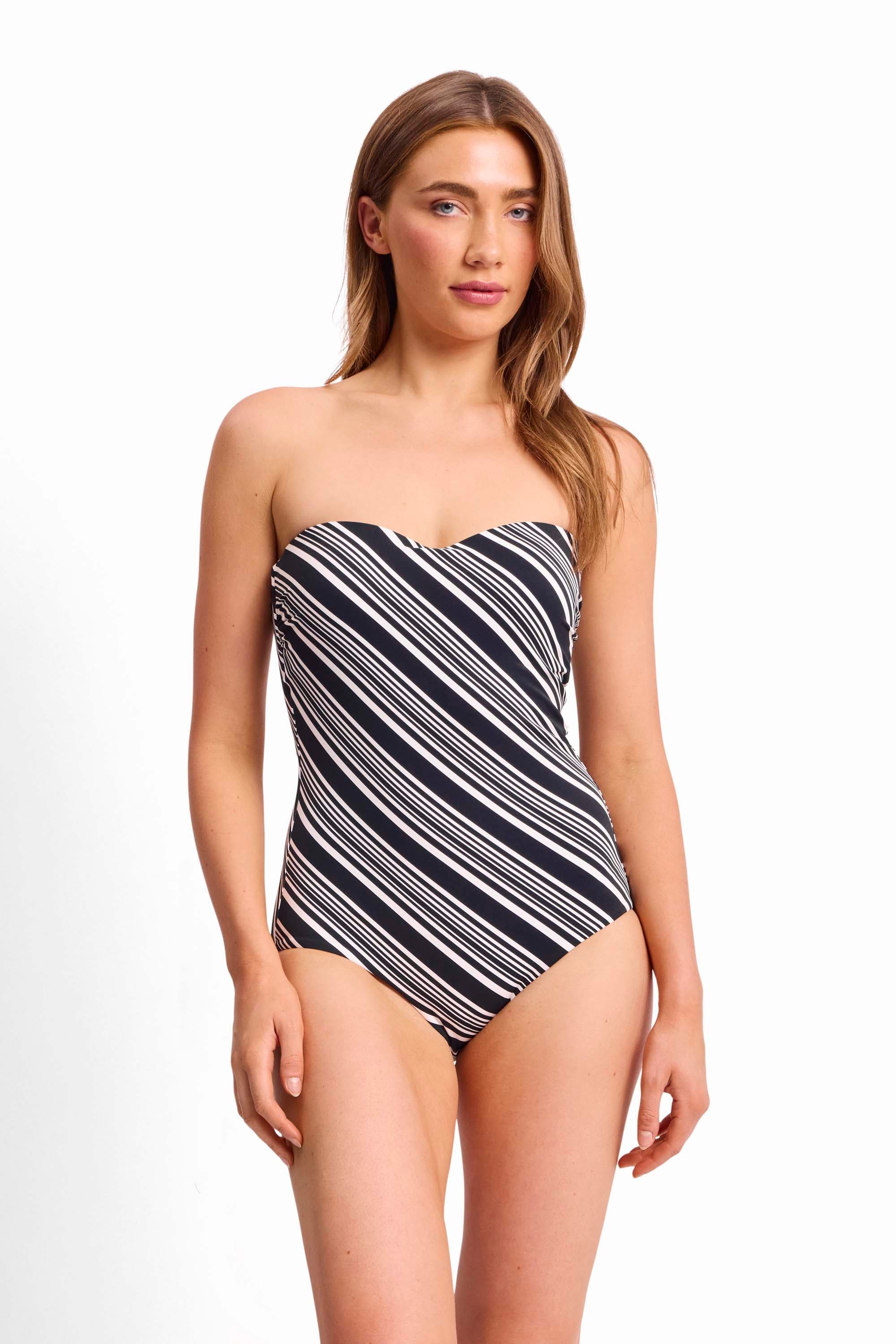 Diagonal Bandeau One Piece-Black