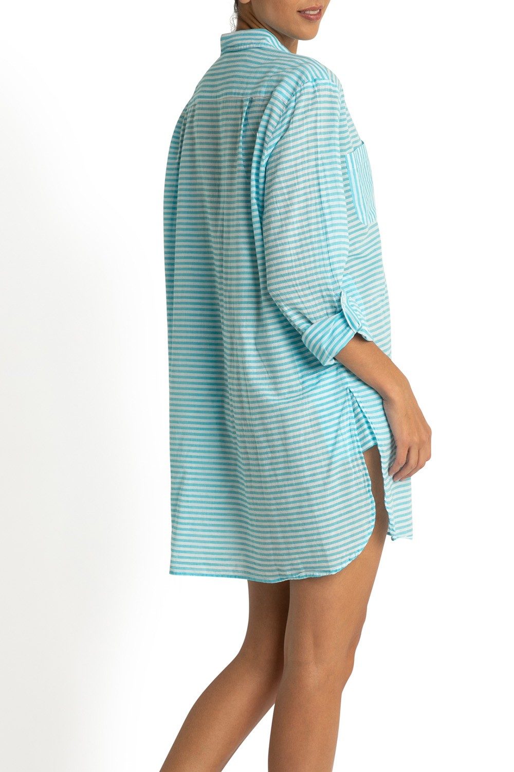 Summer Stripe Painters Shirt-Teal