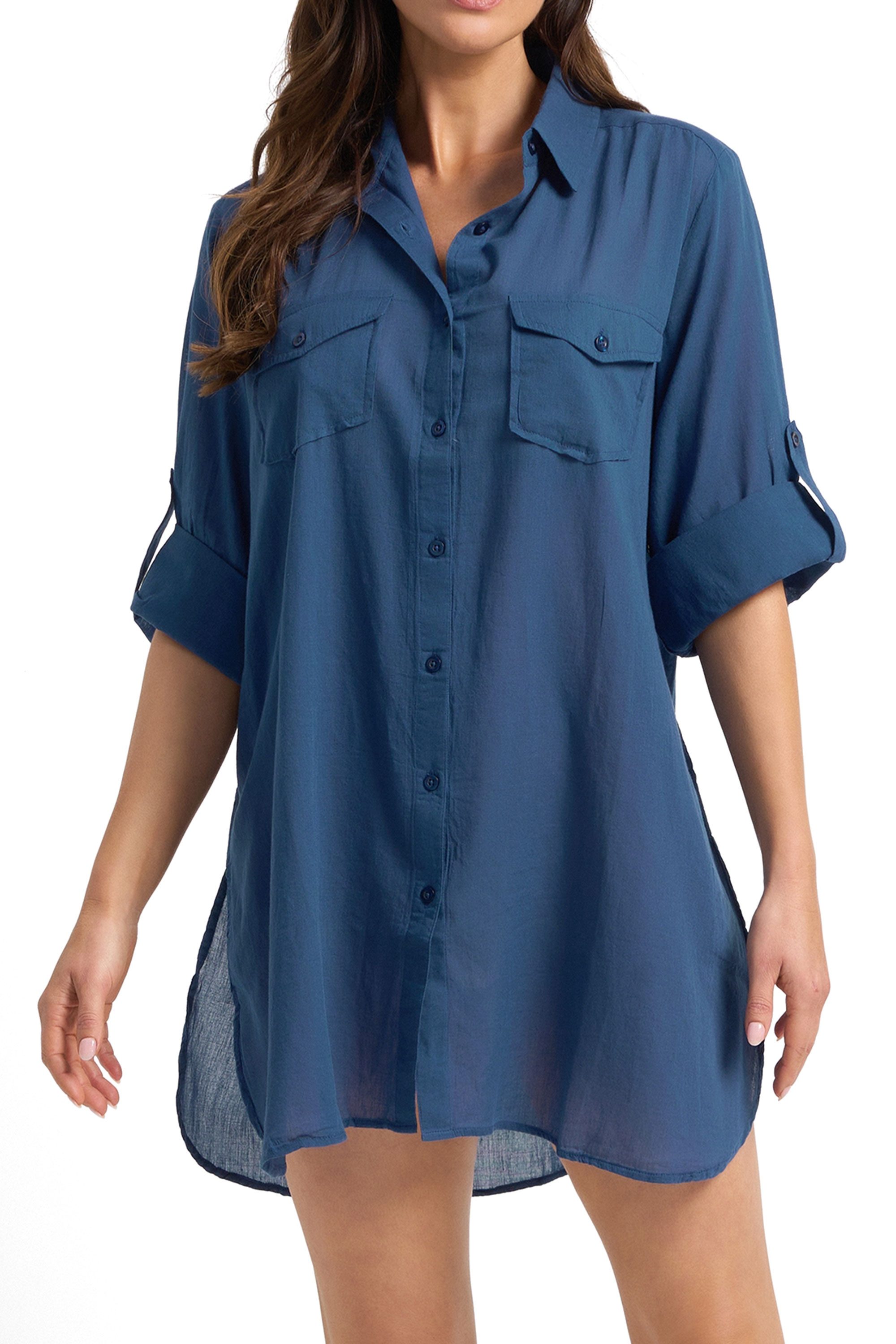 Resort Button Through Shirt-Denim