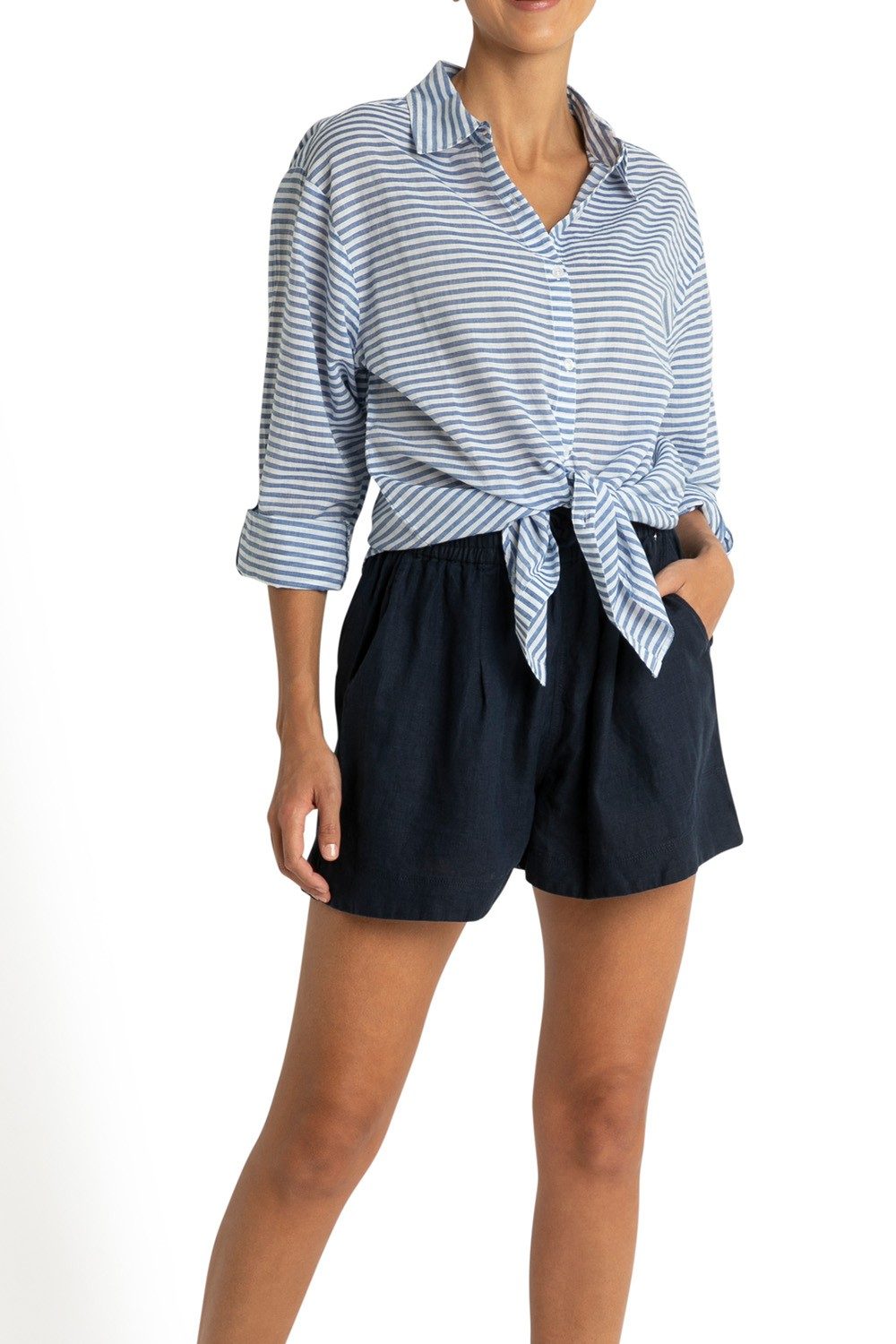 Summer Stripe Boyfriend Shirt-Blue