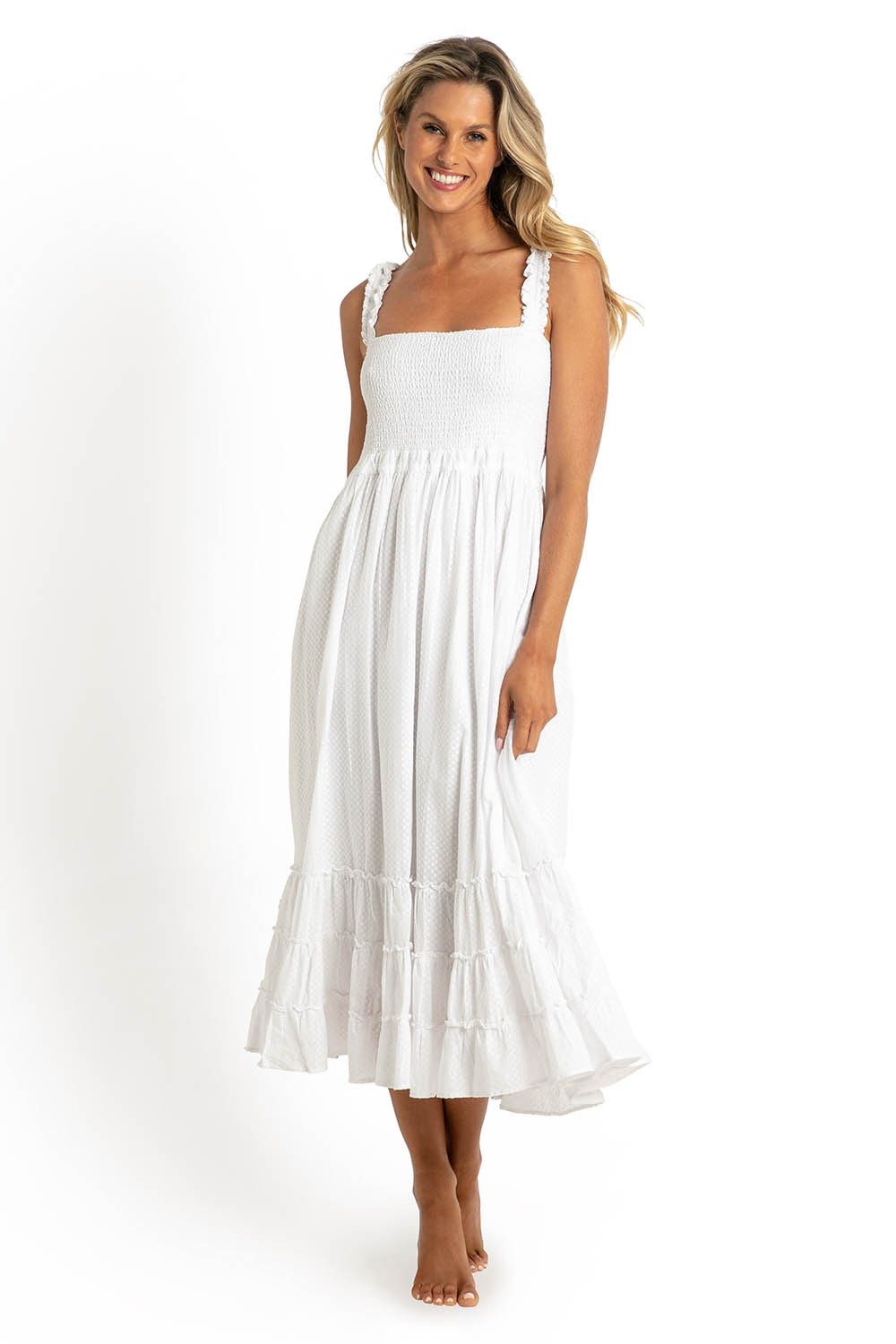 Coachella Shirred Sun Dress-White