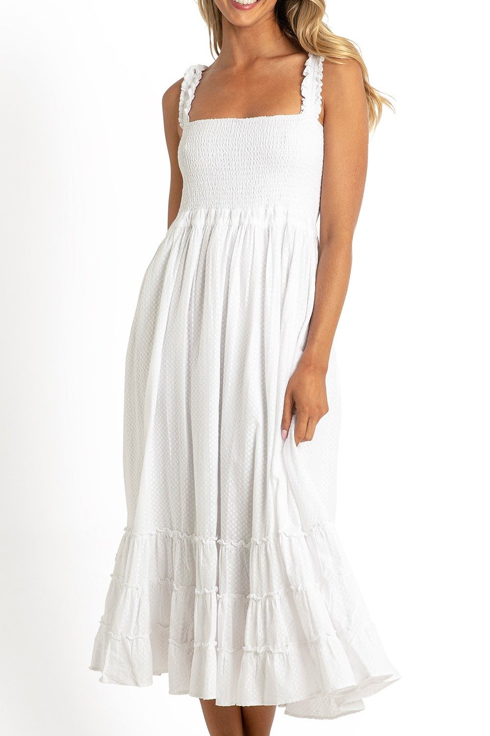 Coachella Shirred Sun Dress-White