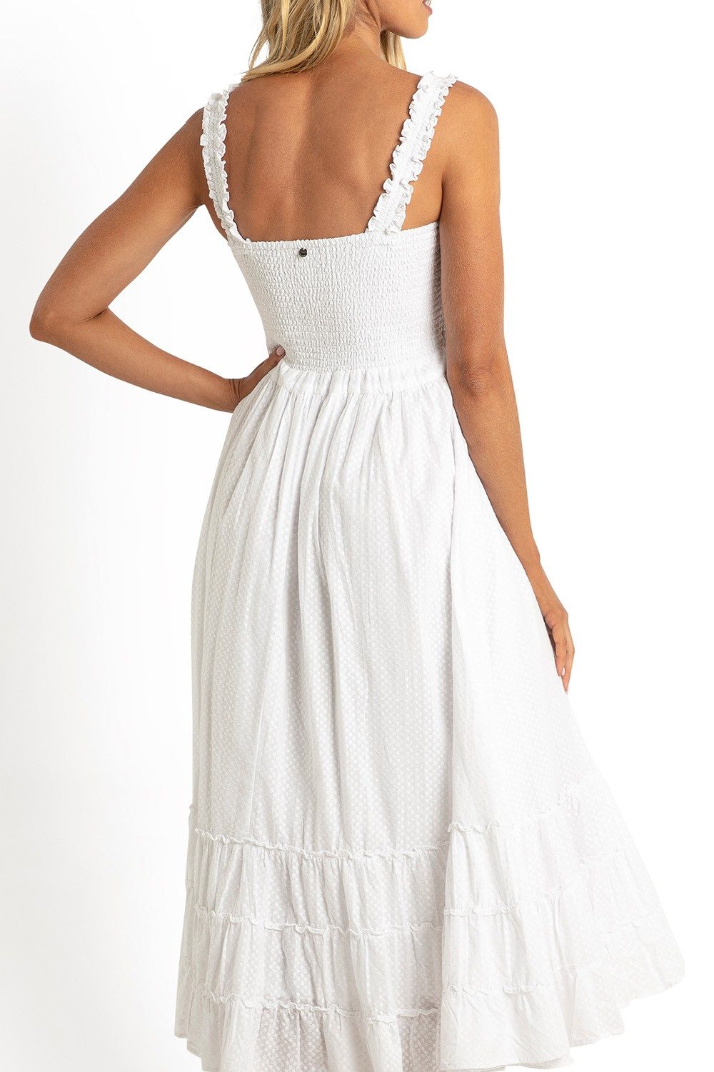 Coachella Shirred Sun Dress-White