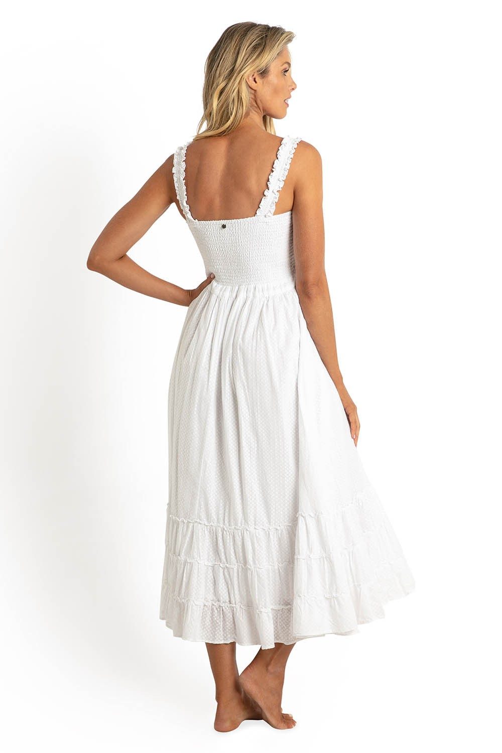 Coachella Shirred Sun Dress-White