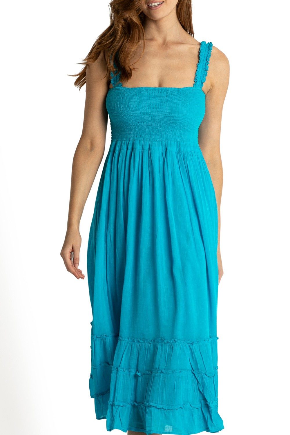 Resort Shirred Sun Dress-Teal