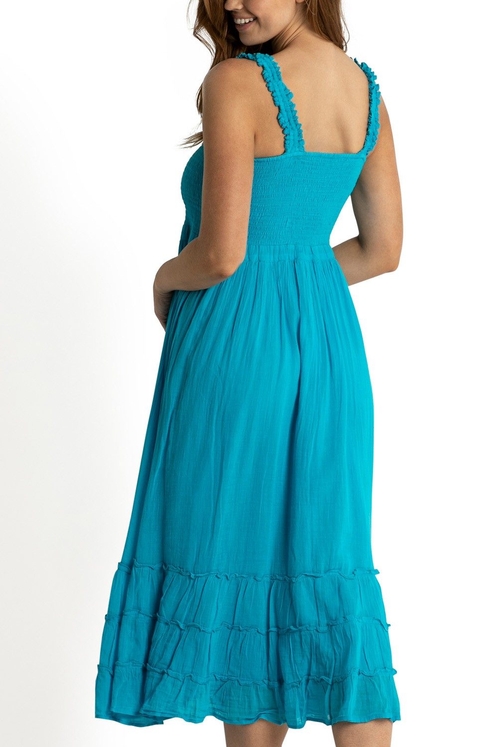 Resort Shirred Sun Dress-Teal