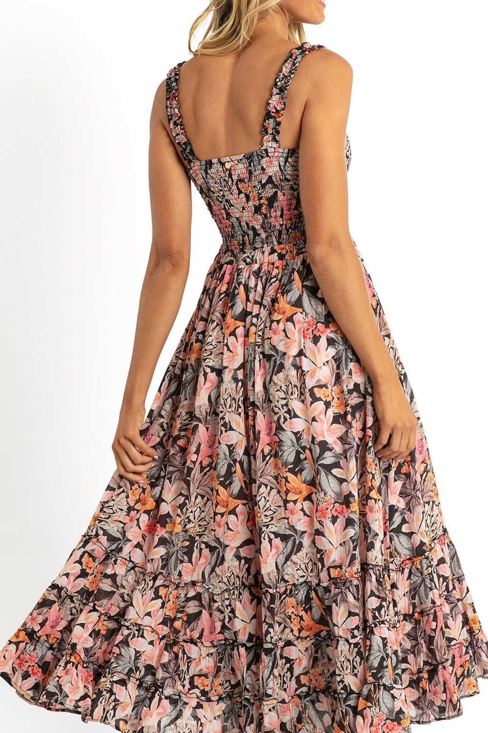 Rome Shirred Sun Dress-Black