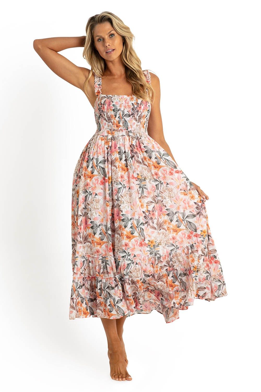 Rome Shirred Sun Dress-White