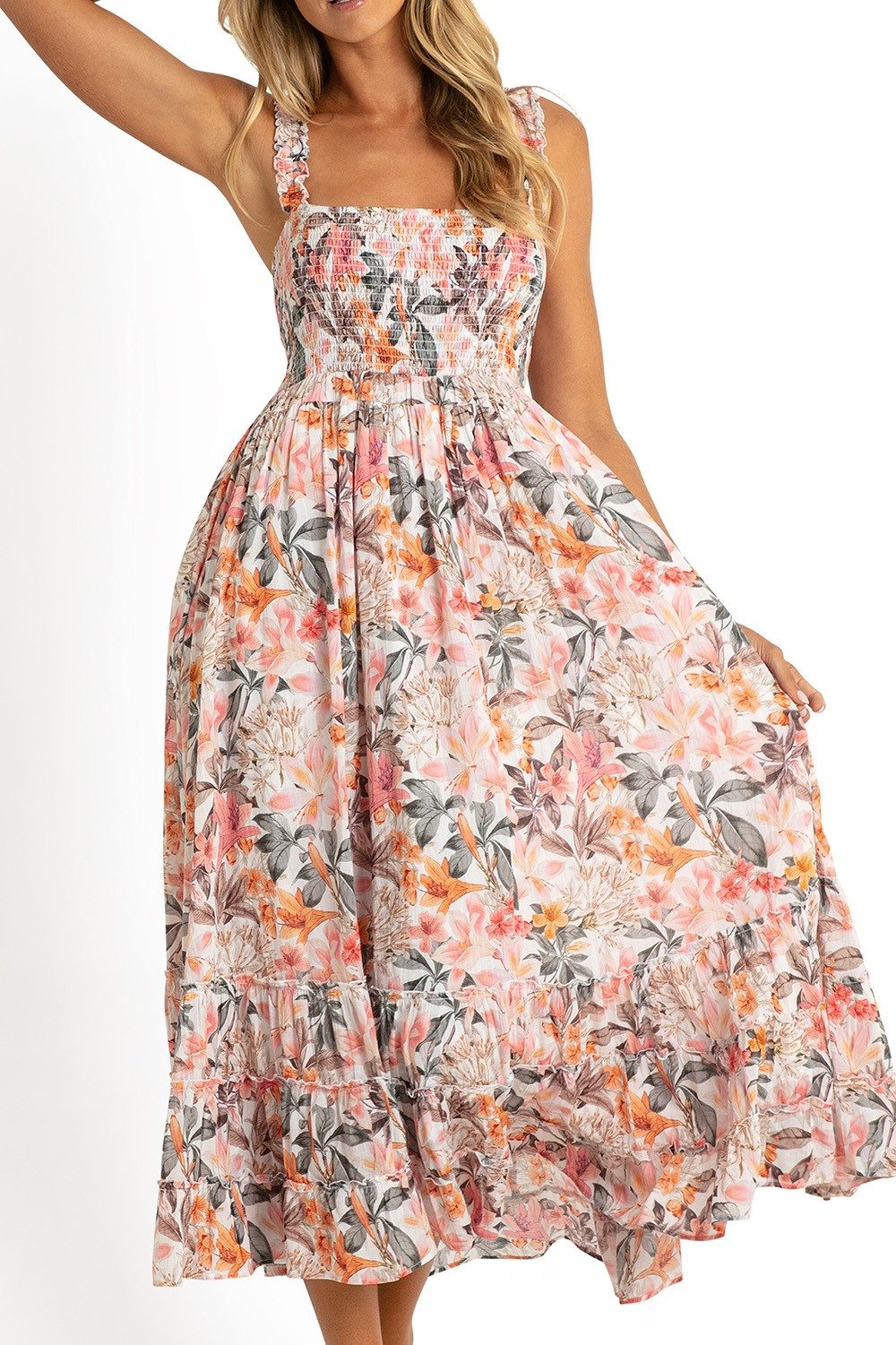 Rome Shirred Sun Dress-White