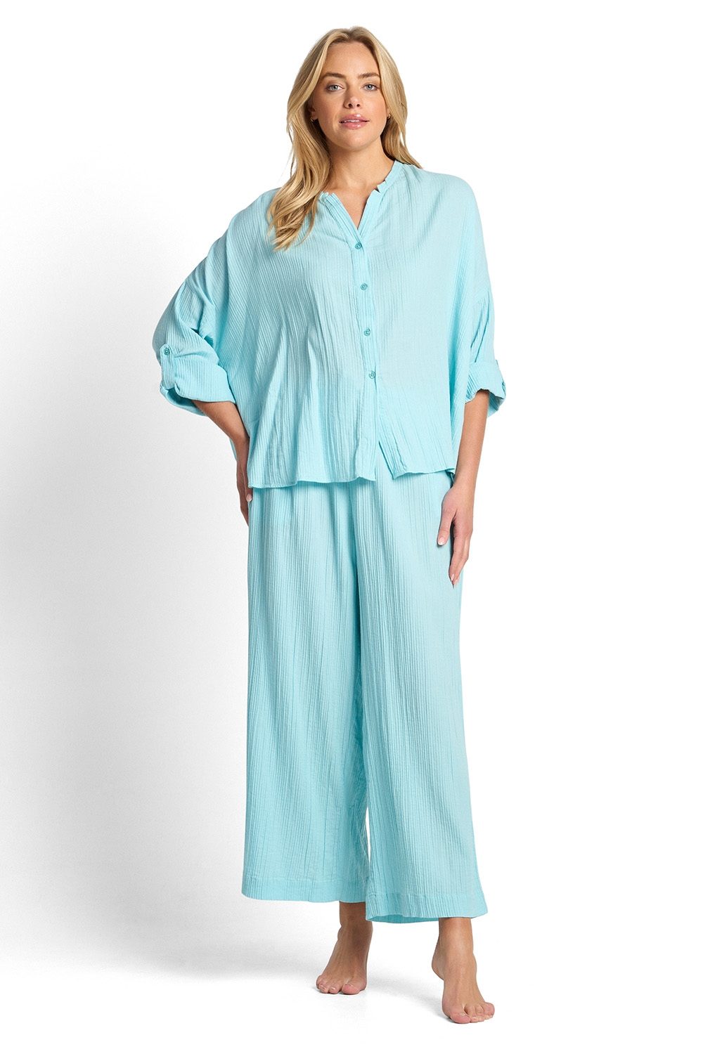 Vacation Soft Collar Button Shirt-Sky