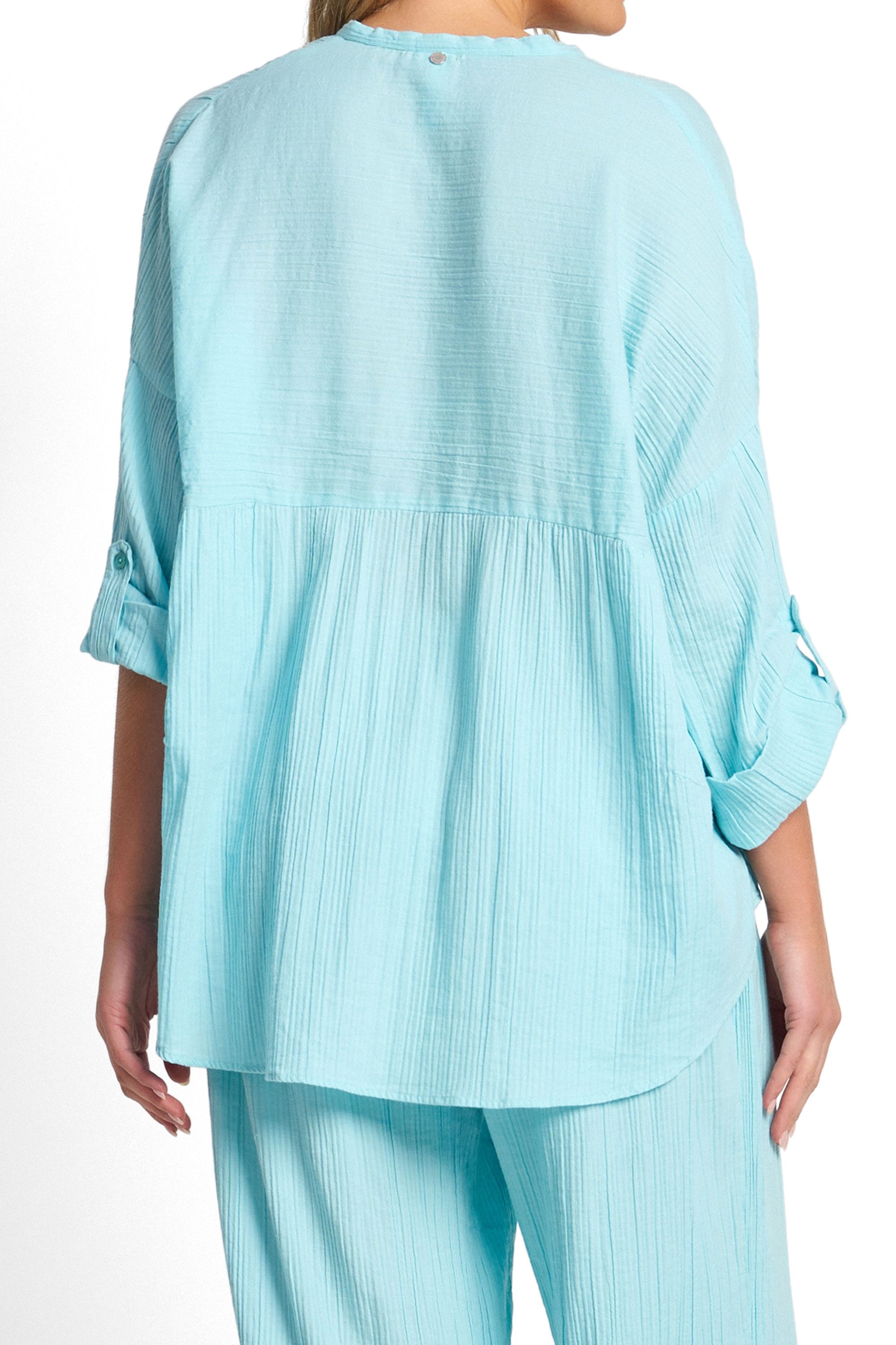 Vacation Soft Collar Button Shirt-Sky