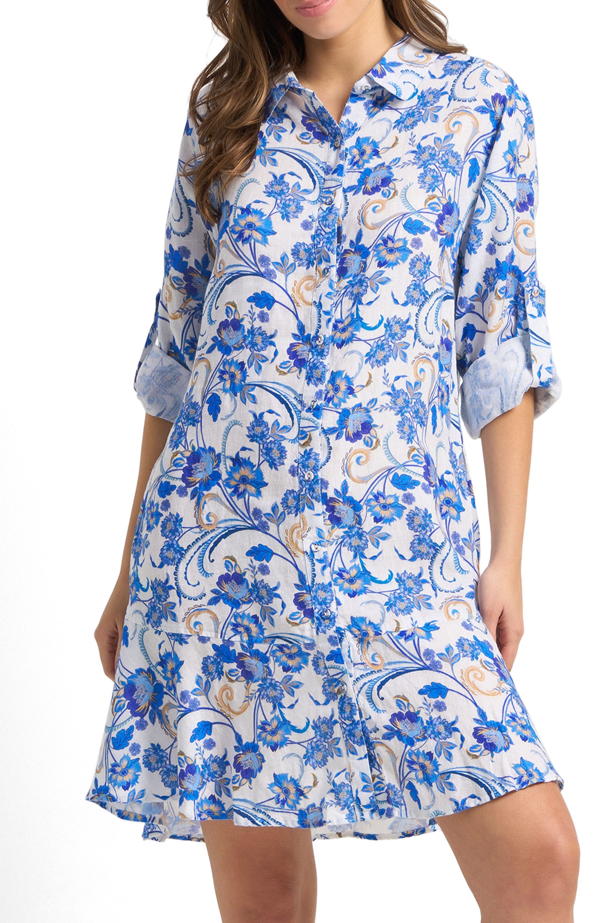 Sicily Frill Button Dress-White