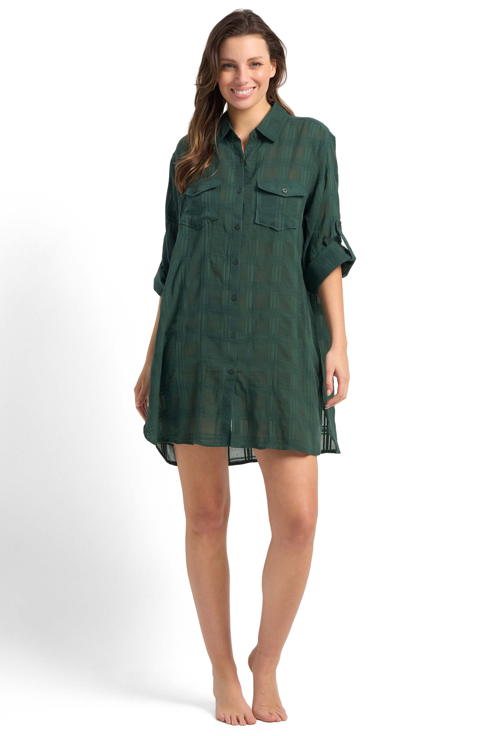 Picnic Button Through Shirt-Seaweed